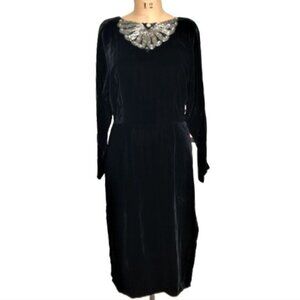 Vintage velvet lace up back beaded sequin dress